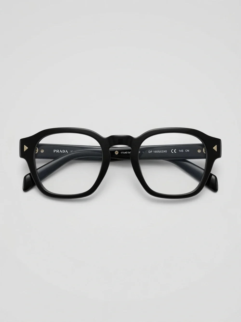 Prada Black Square-Angled Optical Frames with Gold Temple Details